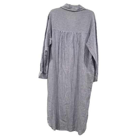 OLD NAVY Long-Sleeve Striped Linen-Blend Midi Shirt Dress With Pockets - Picture 6 of 16